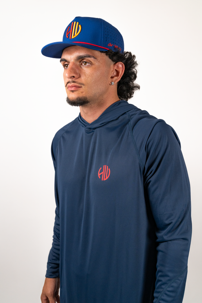 Navy Blue and Red Performance Hoodie | Happy Whackers