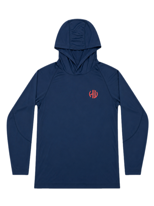 Navy Blue and Red Performance Hoodie | Happy Whackers